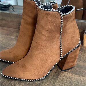 Steve Madden Tan Suede Heeled Boots with Silver Studs